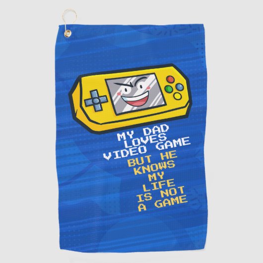 Grappig geel spel draagbare Vaderdag groet Golfhanddoek (Voorkant)