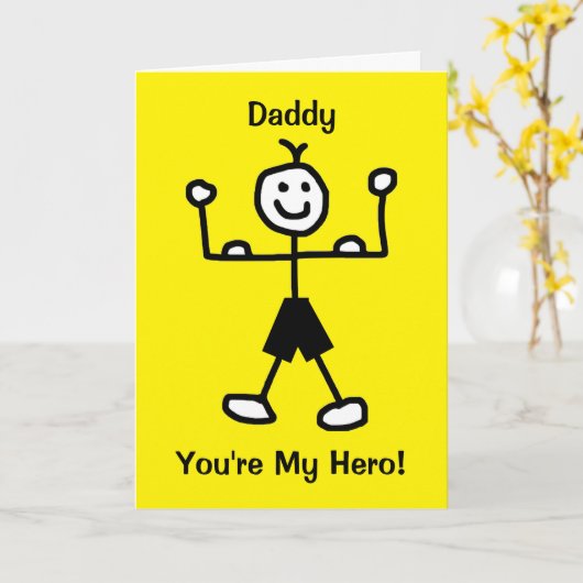 Grappig Geel Sterk Man Hero Cartoon Vaderdag Kaart (Gele Bloem)