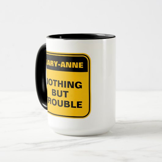 Grappig geel verkeersbord niets dan problemen mok (Voorkant links)