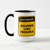 Grappig geel waarschuwingslabel klinkt als problem mok (Links)