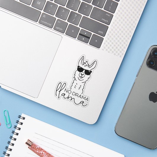 Grappig Geen Drama Cool Llama Sticker (Laptop met iPhone)