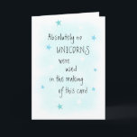 Grappig GEEN Eenhoorn Afbeeldingen Blauwe Verjaard Kaart<br><div class="desc">Sorry voor alle unicorn liefhebbers die er zijn, maar sommigen van ons zijn gewoon niet. Vooral wanneer de eenhoorn door de lucht vliegt en regenbooggassen uitdrijft. Oh ja. Dat is het wenskaart dat ik wil krijgen. Wees dus niet bang. U zult geen eenhoorns vliegen of anderszins vinden in deze verjaardagskaart....</div>
