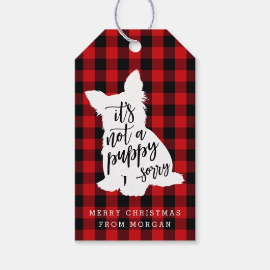 Grappig Geen Puppy | Red Plaid Cadeaulabel (Voorkant)