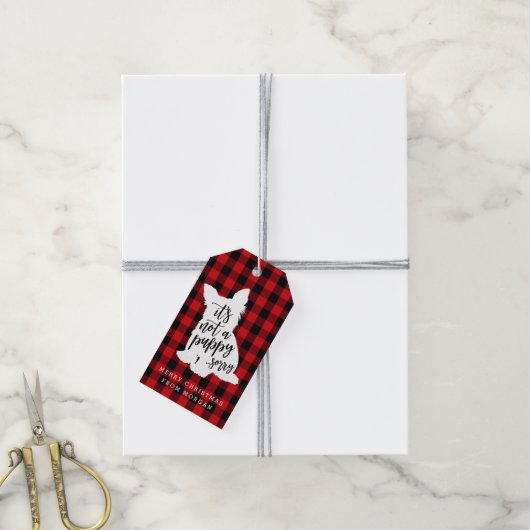 Grappig Geen Puppy | Red Plaid Cadeaulabel (Met Touw)