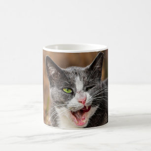 Grappig, geeuwen, moe, kattenkoffie mok