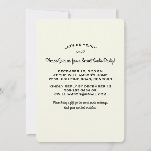 Grappig geheim kerstcadeau uitwisseling feest kaart (Achterkant)