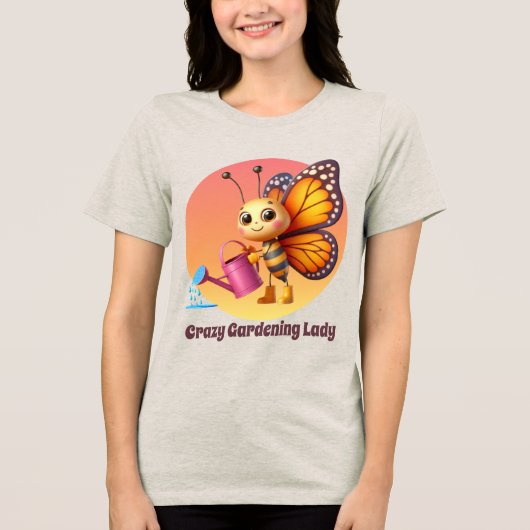 Grappig gek tuinieren dame bij Tri-Blend shirt (Voorkant)