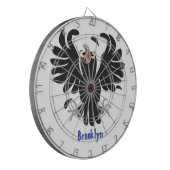 Grappig gekke cartoon-illustratie dartbord (Voorkant Links)