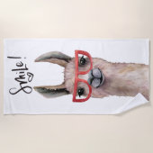 Grappig Gekke Smile Llama Beach Handdoek (Voorkant)