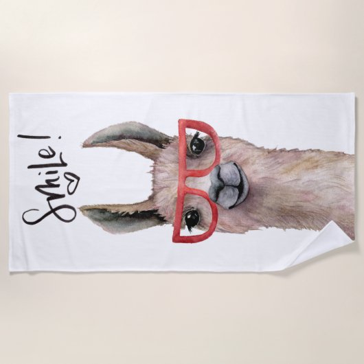 Grappig Gekke Smile Llama Beach Handdoek (Voorkant)