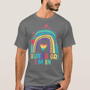 Grappig gekleurd geluid laat me zien in regenboog t-shirt