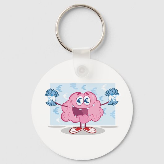Grappig Geld Brein Cartoon Euro Cash Lover Sleutelhanger (Voorkant)