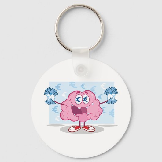 Grappig Geld Brein Cartoon Euro Cash Lover Sleutelhanger (Achterkant)