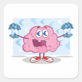 Grappig Geld Brein Cartoon Euro Cash Lover Vierkante Sticker (Voorkant)