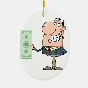 grappig geld hongerige rijke zakenman cartoon keramisch ornament