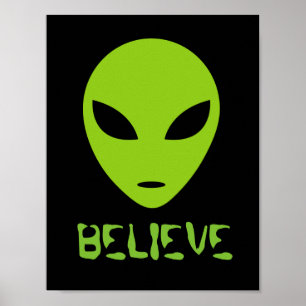Grappig GELOOF groene alien hoofd muur kunst poste Poster
