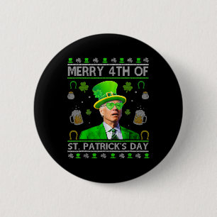 Grappig Gelukkig 4e St. Patrick's Day Joe Biden Ho Ronde Button 5,7 Cm
