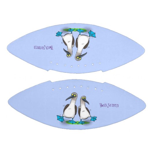 Grappig, gelukkig blauw gefundeerde cartoon die op american football (Panelen)