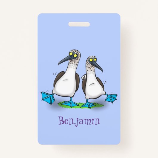 Grappig, gelukkig blauw gefundeerde cartoon die op badge (Voorkant)