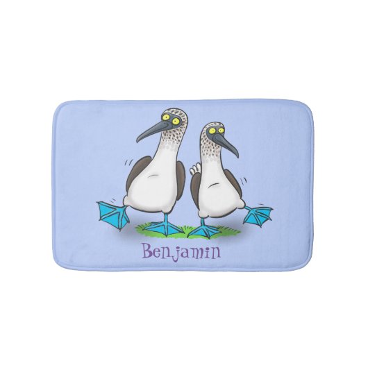 Grappig, gelukkig blauw gefundeerde cartoon die op badmat (Voorkant)