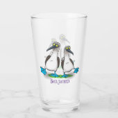 Grappig, gelukkig blauw gefundeerde cartoon die op glas (Achterkant)