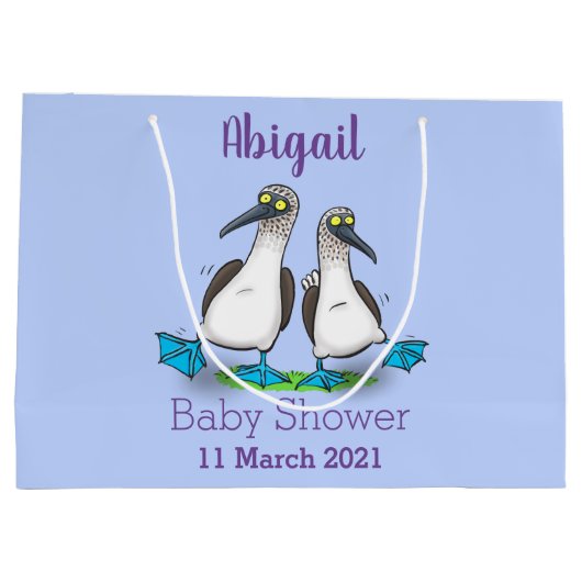 Grappig, gelukkig blauw gefundeerde cartoon die op groot cadeauzakje (Achterkant)