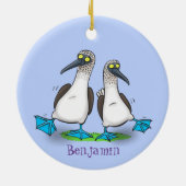 Grappig, gelukkig blauw gefundeerde cartoon die op keramisch ornament (Achterkant)