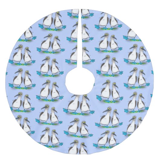 Grappig, gelukkig blauw gefundeerde cartoon die op kerstboom rok (Voorkant)