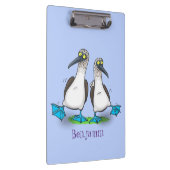 Grappig, gelukkig blauw gefundeerde cartoon die op klembord (Rechts)