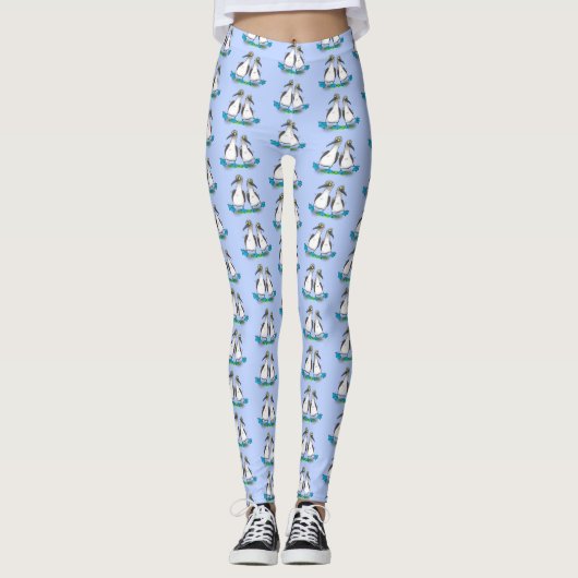Grappig, gelukkig blauw gefundeerde cartoon die op leggings (Voorkant)