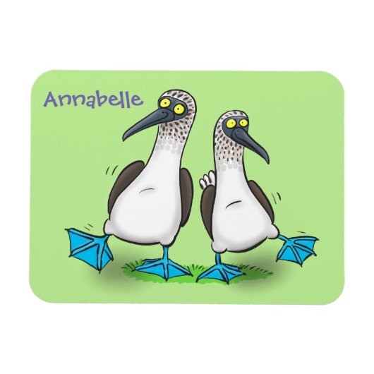 Grappig, gelukkig blauw gefundeerde cartoon die op magneet (Horizontaal)