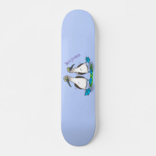 Grappig, gelukkig blauw gefundeerde cartoon die op persoonlijk skateboard