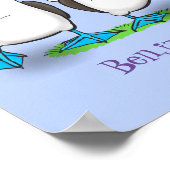 Grappig, gelukkig blauw gefundeerde cartoon die op poster (Hoek)