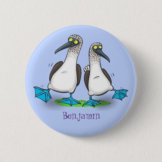 Grappig, gelukkig blauw gefundeerde cartoon die op ronde button 5,7 cm (Voorkant)