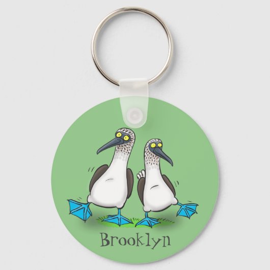 Grappig, gelukkig blauw gefundeerde cartoon die op sleutelhanger (Voorkant)