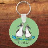 Grappig, gelukkig blauw gefundeerde cartoon die op sleutelhanger (Voorkant)