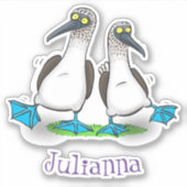 Grappig, gelukkig blauw gefundeerde cartoon die op sticker (Voorkant)