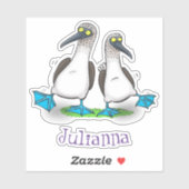 Grappig, gelukkig blauw gefundeerde cartoon die op sticker (Vel)