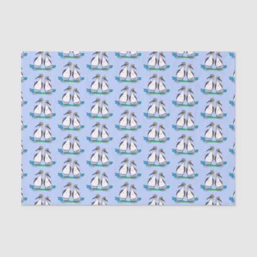 Grappig, gelukkig blauw gefundeerde cartoon die op tissuepapier (Voorkant)