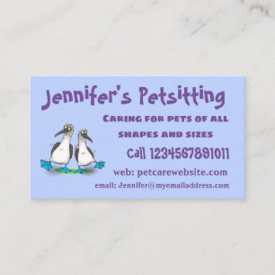 Grappig, gelukkig blauw gefundeerde cartoon die op visitekaartje