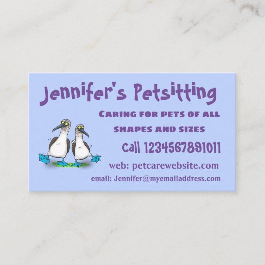 Grappig, gelukkig blauw gefundeerde cartoon die op visitekaartje (Voorkant)