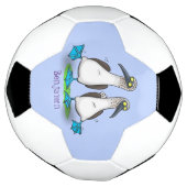 Grappig, gelukkig blauw gefundeerde cartoon die op voetbal (Gedraaid)