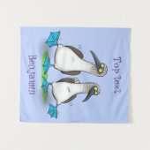 Grappig, gelukkig blauw gefundeerde cartoon die op wandkleed (Voorkant (horizontaal))