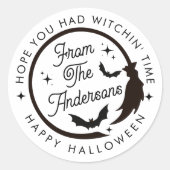 Grappig gelukkig Halloween heks vleermuizen dank j Ronde Sticker (Voorkant)