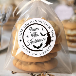 Grappig gelukkig Halloween heks vleermuizen dank j Ronde Sticker