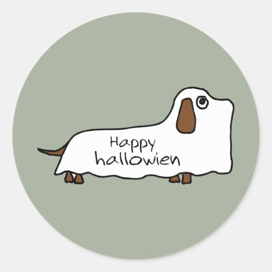 Grappig Gelukkig hallowiener hond geest halloween Ronde Sticker (Voorkant)