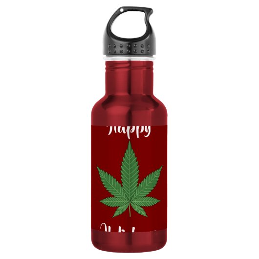 Grappig Gelukkig Holidaze Wietblad Persoonlijk Waterfles (Voorkant)