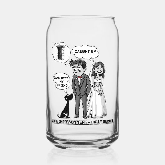 Grappig gelukkig huwelijk blikvorm glas (Voorkant)