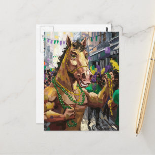 Grappig gelukkig Mardi Gras paard Briefkaart