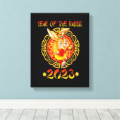 Grappig gelukkig nieuwjaar 2023 van de konijnendie canvas afdruk (Insitu (Houten vloer))